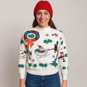 Vintage 80s Colleen's Collections Christmas Sweatshirt Santa Reindeer Ugly M USA